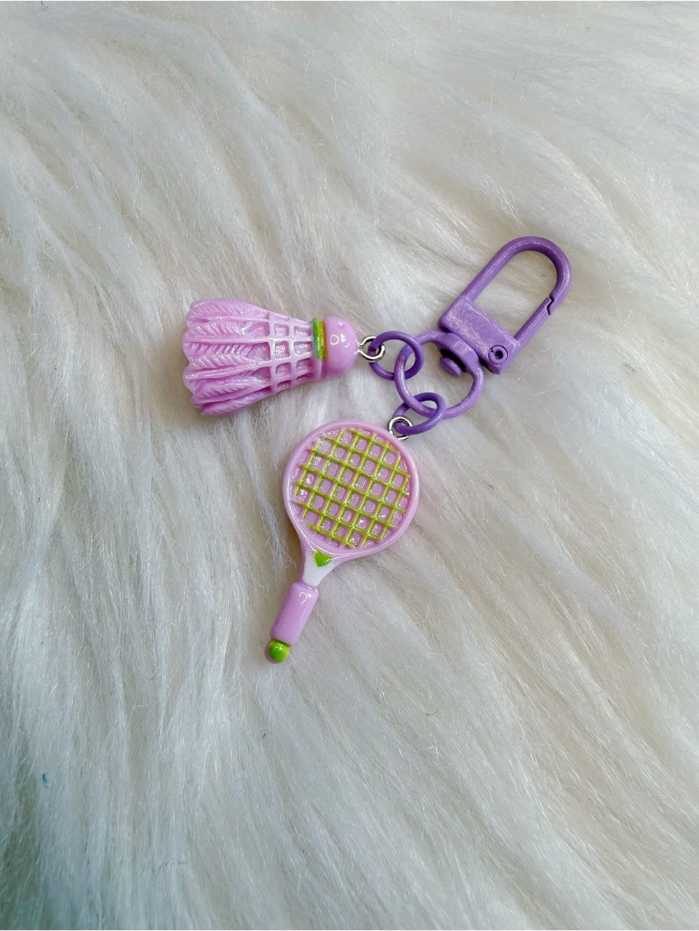 Purple badminton Racket Shuttlecock Keychain bag Charm